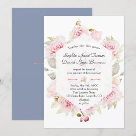 Chic Blush Bloemen Geometrische Dusty Blue Wedding Kaart