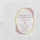 Chic Blush Bloemen Goud Lijst Witte bruiloft Uitno Kaart (Voorkant / Achterkant)