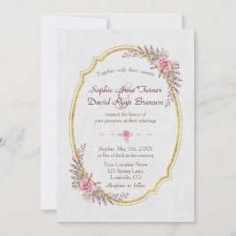 Chic Blush Bloemen Goud Lijst Witte bruiloft Uitno Kaart