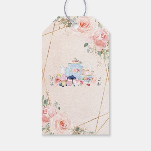 Chic Blush Bloemen High Tea Party Baby shower Cadeaulabel (Achterkant)
