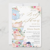 Chic Blush Bloemen High Tea Party Baby shower Kaart (Voorkant)