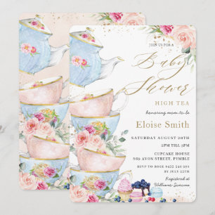 Chic Blush Bloemen High Tea Party Baby shower Kaart