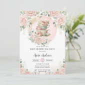 Chic Blush Bloemen High Tea Party Baby shower Kaart (Staand voorkant)