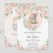 Chic Blush Bloemen High Tea Party Baby shower Kaart (Voorkant / Achterkant)