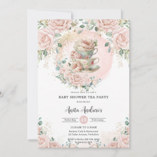 Chic Blush Bloemen High Tea Party Baby shower Kaart