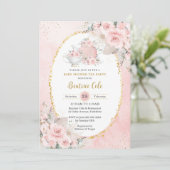 Chic Blush Bloemen Pampas Tea Party Baby shower Kaart (Staand voorkant)