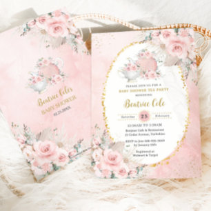 Chic Blush Bloemen Pampas Tea Party Baby shower Kaart