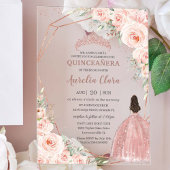 Chic Blush Bloemen Roos Goud Quinceañera Princess Acryl Uitnodigingen