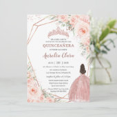 Chic Blush Bloemen Roos Goud Quinceañera Princess Kaart (Staand voorkant)