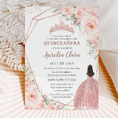 Chic Blush Bloemen Roos Goud Quinceañera Princess Kaart