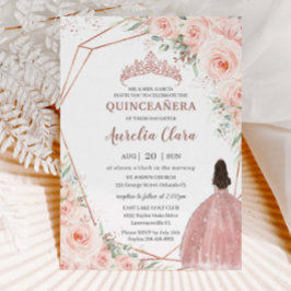 Chic Blush Bloemen Roos Goud Quinceañera Princess Kaart