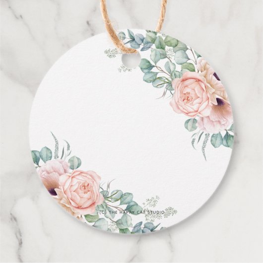 Chic Blush Bloemen Rozen Groen Bruiloft Dank u Bedankjes Labels (Achterkant)