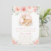 Chic Blush Bloemen Schattige Baby Herten Meisje Ba Kaart (Staand voorkant)