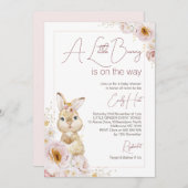 Chic Blush Boho Floral Bunny Baby shower Kaart (Voorkant / Achterkant)