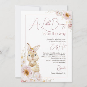 Chic Blush Boho Floral Bunny Baby shower Kaart