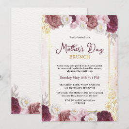 Chic Blush Botanische Bloemen Moederdag Brunch Kaart