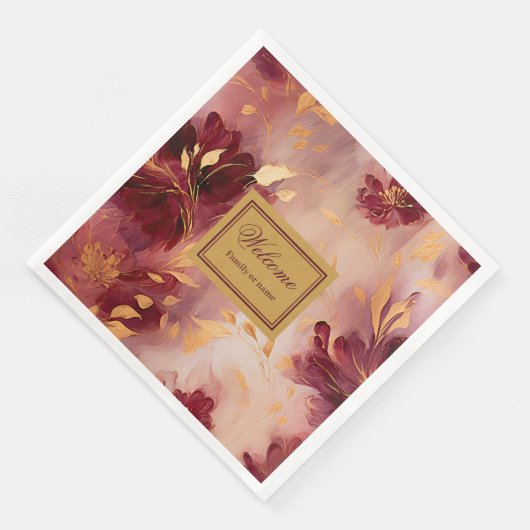 Chic Blush Bourgogne Goud Bloemen Doek Servetten (Hoek)