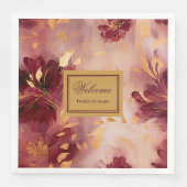 Chic Blush Bourgogne Goud Bloemen Doek Servetten (Voorkant)