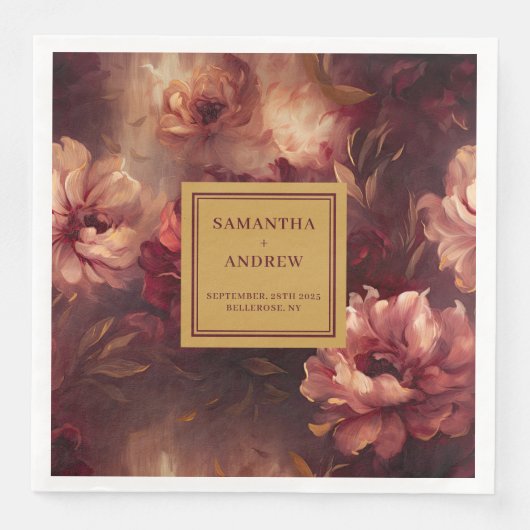 Chic Blush Bourgondië Goud Bloemen Trouwservetten Servet (Voorkant)