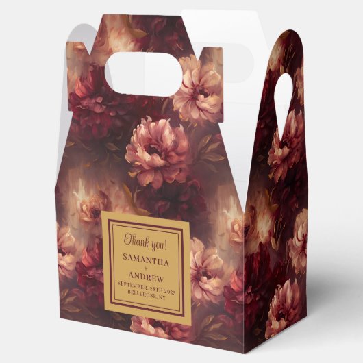 Chic Blush Bourgondië Gouden Waterverf Trouwen Dan Bedankdoosjes (Geopend)