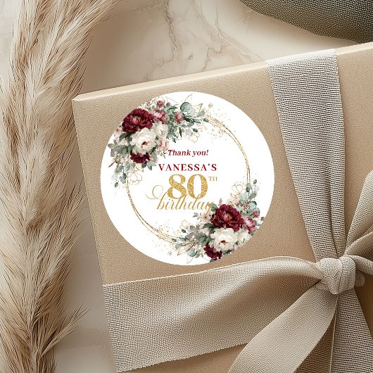 Chic Blush Burgundy 80ste Verjaardag Stickers