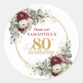 Chic Blush Burgundy 80ste Verjaardag Stickers (Voorkant)