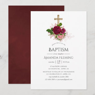  Chic Blush & Burgundy Baptism/Christening Kaart