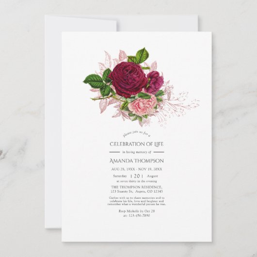  Chic Blush & Burgundy Celebration of Life Kaart (Voorkant)