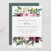 CHIC BLUSH BURGUNDY FLORAL BUNCH ENGAGTY KAART (Voorkant / Achterkant)