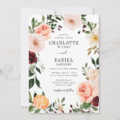 Chic Blush & Burgundy Floral Lijst Wedding Kaart (Voorkant)