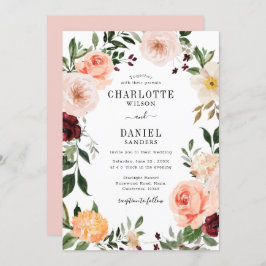 Chic Blush & Burgundy Floral Lijst Wedding Kaart