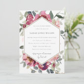 CHIC BLUSH BURGUNDY ROOS FLORAL BABY SHOWER INVITE BEDANKKAART (Staand voorkant)