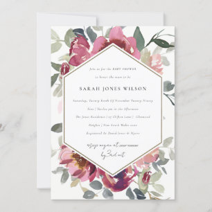 CHIC BLUSH BURGUNDY ROOS FLORAL BABY SHOWER INVITE BEDANKKAART