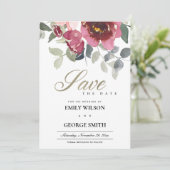 CHIC BLUSH BURGUNDY ROOS FLORAL BEWAREN DE DATUM K BEDANKKAART (Staand voorkant)