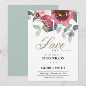 CHIC BLUSH BURGUNDY ROOS FLORAL BEWAREN DE DATUM K BEDANKKAART (Voorkant / Achterkant)