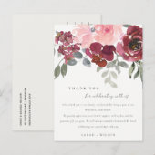 CHIC BLUSH BURGUNDY ROOS FLORAL WEDING DANK U AANKONDIGINGSKAART (Voorkant / Achterkant)