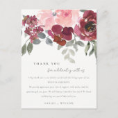 CHIC BLUSH BURGUNDY ROOS FLORAL WEDING DANK U AANKONDIGINGSKAART (Voorkant)