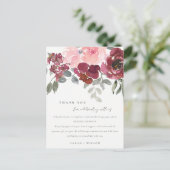CHIC BLUSH BURGUNDY ROOS FLORAL WEDING DANK U AANKONDIGINGSKAART (Staand voorkant)