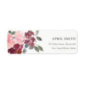 CHIC BLUSH BURGUNDY WATERVERF ROOS FLORAL ADRES ETIKET (Voorkant)