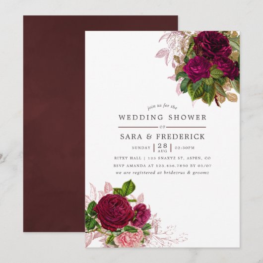  Chic Blush & Burgundy Wedding Shower Kaart (Voorkant / Achterkant)