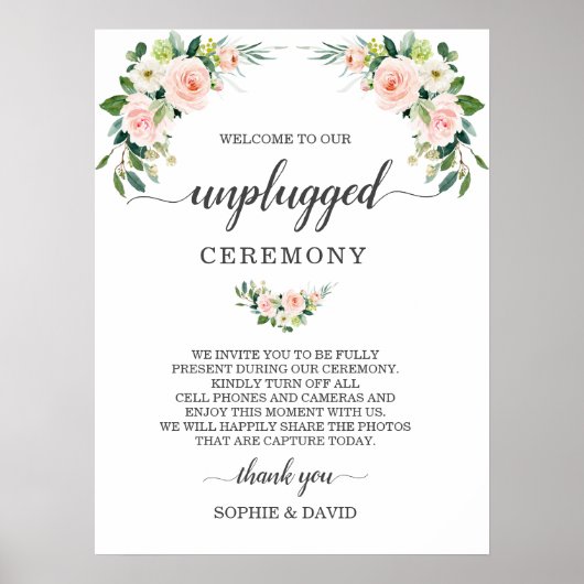 Chic Blush Cream Bloem Unplugged Ceremoniebord Poster (Voorkant)