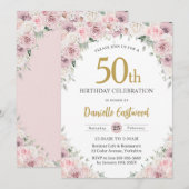 Chic Blush Dusty Pink Floral 50e 60e verjaardag Kaart (Voorkant / Achterkant)