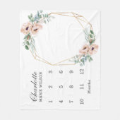 Chic Blush Dusty Pink Floral Monthly Milestone Bab Fleece Deken (Voorkant)