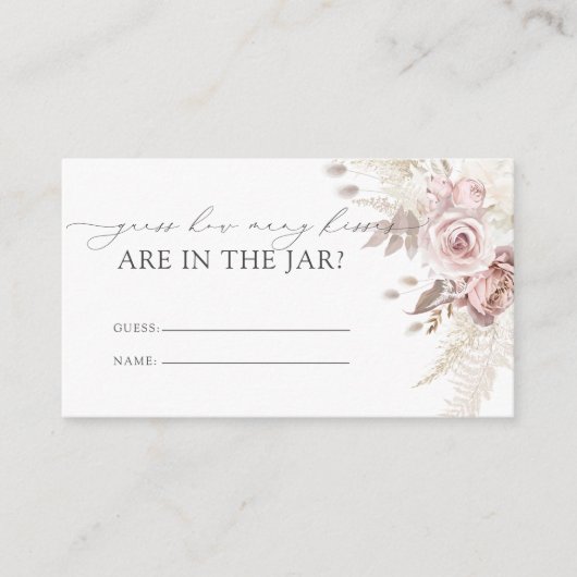 Chic Blush Dusty Roos Hoeveel Kisses Bruids Spel Informatiekaartje (Voorkant)