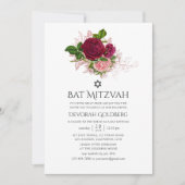Chic Blush en Bourgogne Bloemvleermuis Mitzvah Kaart (Voorkant)