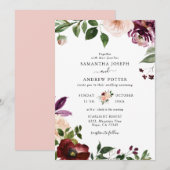 Chic Blush en Bourgogne Bloesem Huwelijk Kaart (Voorkant / Achterkant)