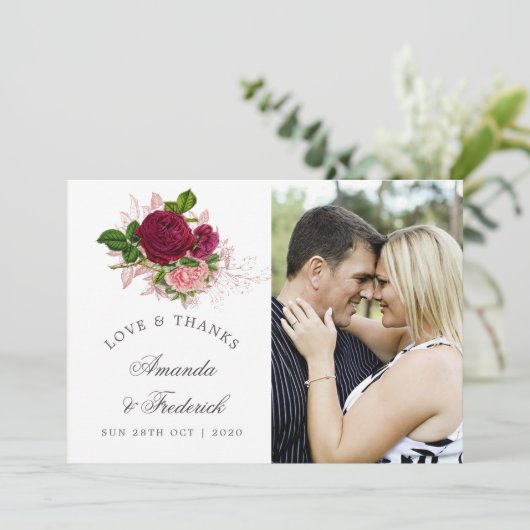  Chic Blush en Bourgondische bruiloft Bedankt (Staand voorkant)