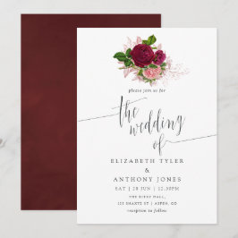  Chic Blush en Burgundy Floral Wedding Kaart