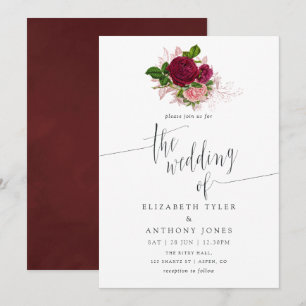Chic Blush en Burgundy Floral Wedding Kaart