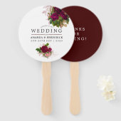  Chic Blush en Burgundy Wedding Favor Handwaaier (Voorkant en achterkant)